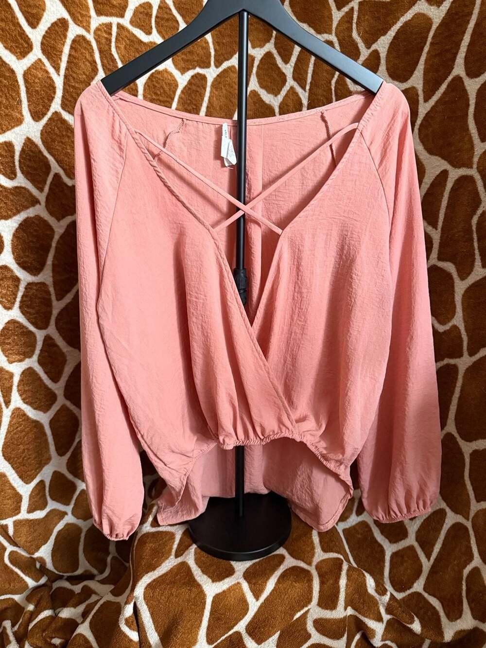 Miley + Molly Pink Crisscross V-Neck Long Sleeve Surplice Wrap Blouse